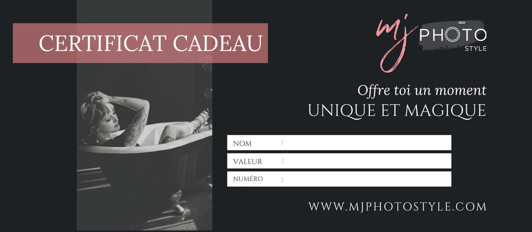 Certificat cadeau MJ Photo Style - 100$