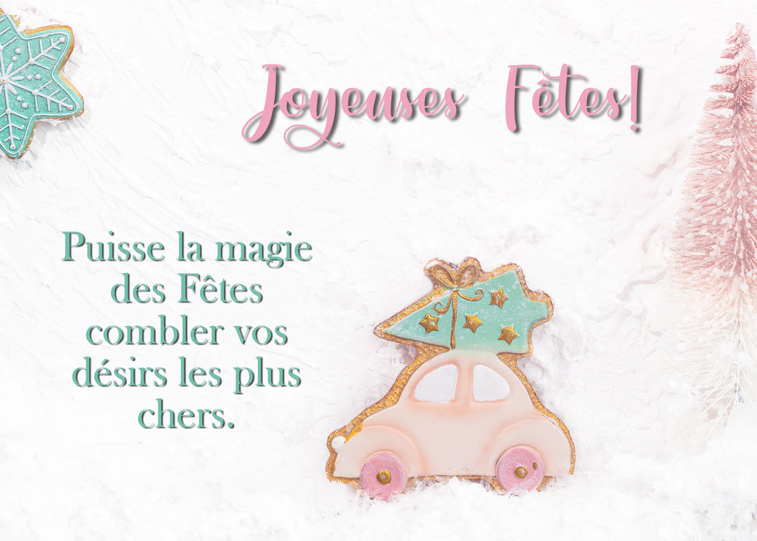 Carte de souhait de Noël MJ - NUMÉRIQUE NON-PERSONNALISABLE - Auto rose