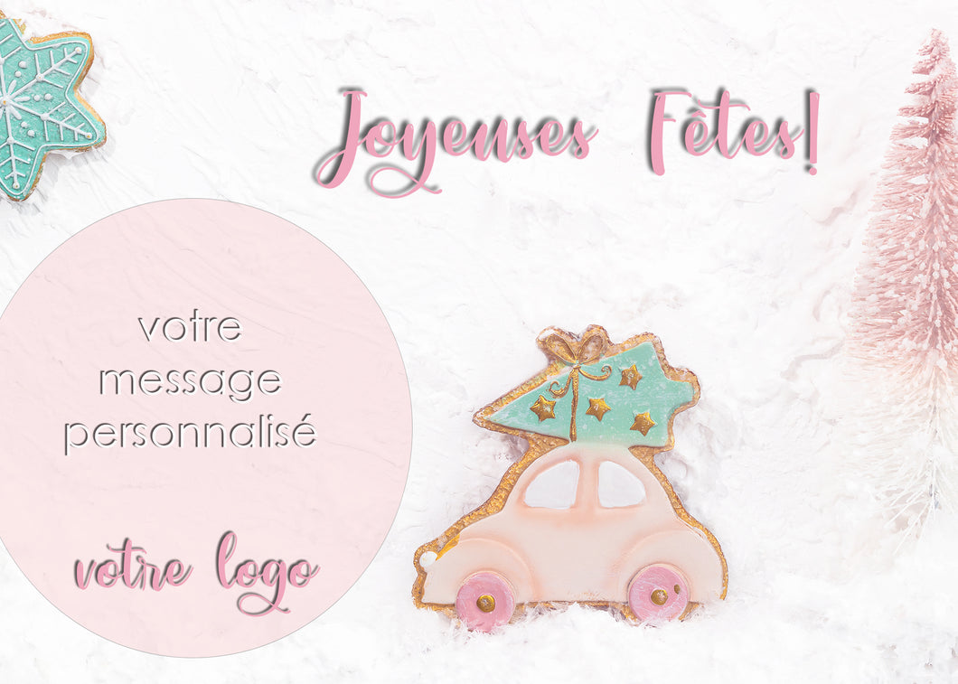 Carte de souhait de Noël MJ - NUMÉRIQUE PERSONNALISABLE - Auto rose