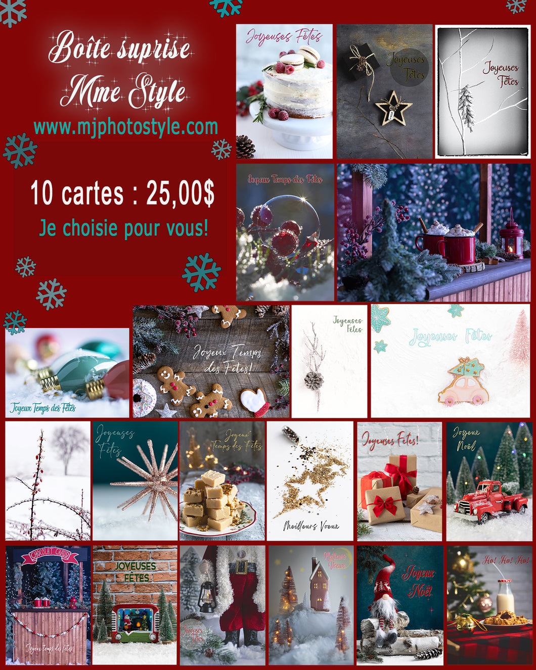 Boîte Surprise Mme Style - 10 cartes de souhaits PAPIER de Noël MJ - 5''x7''