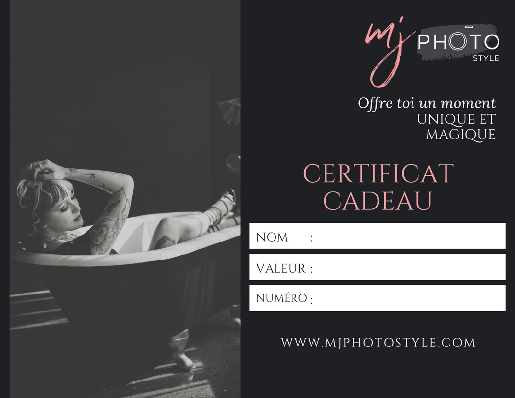 Certificat cadeau MJ Photo Style - MONTANT DE VOTRE CHOIX